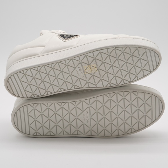 size 40eu 10 US Prada Triangle Logo Padded Sneakers White Leather Triangle - Picture 6 of 15